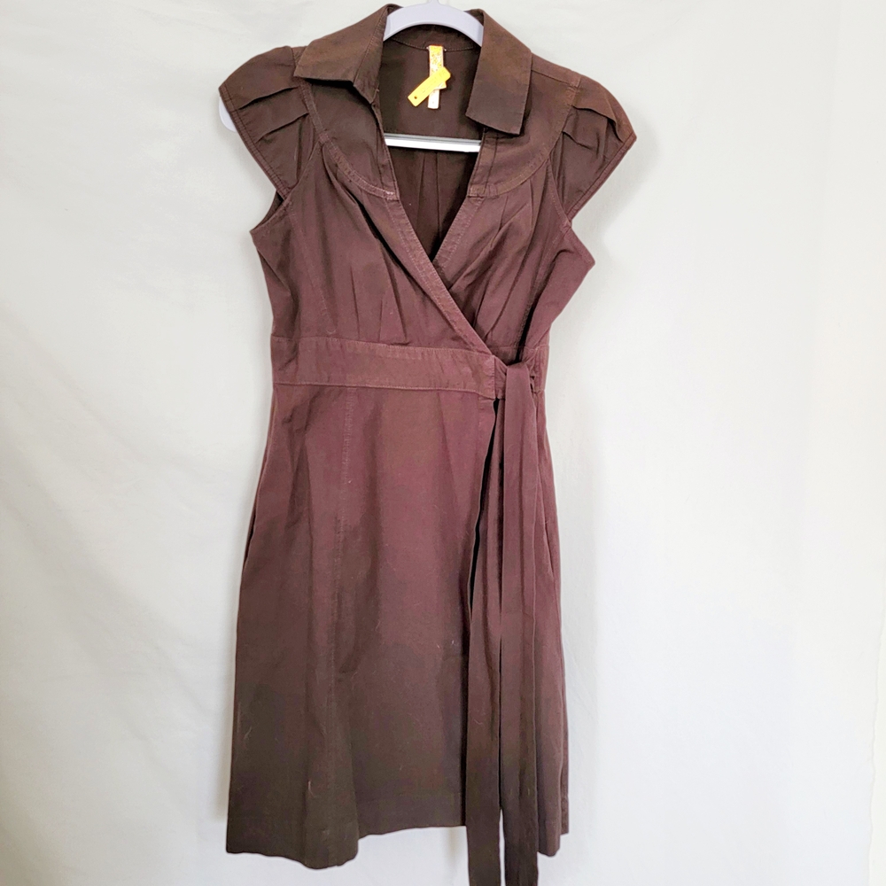 Maeve Brown A-line Wrap Dress with Notched Collar